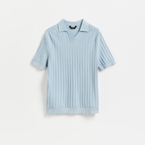Bawełniany sweter polo - L - jasnoniebieski - męska - Reserved - 718HT-05X