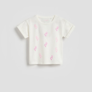 T-shirt z nadrukiem - 104 (3-4 lata) - złamana biel - dziewczynki - Reserved - 718HU-01X