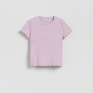 Prążkowany t-shirt - 104 (3-4 lata) - lawendowy - dziewczynki - Reserved - 719HU-04X