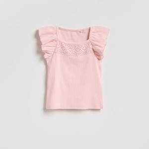 T-shirt z falbankami na rękawach - 98 (2-3 lata) - pastelowy róż - dziewczynki - Reserved - 720HU-03X