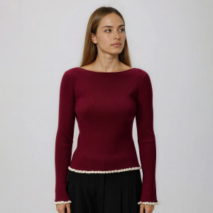 Sweter z ozdobnym wykończeniem - XL - bordowy - damska - Reserved - 721II-83X