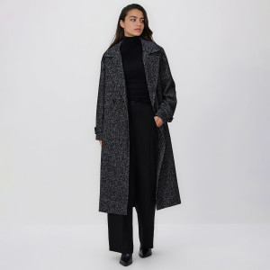 Wiązany płaszcz z wełną - XXL - czarny - damska - Reserved - 723AY-99X