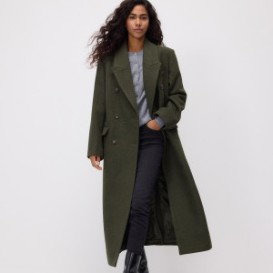 Dwurzędowy płaszcz z wełną - XL - zielony - damska - Reserved - 724HD-87M