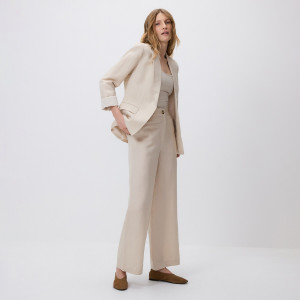 Spodnie z lnem - L - beżowy - damska - Reserved - 724JC-08X