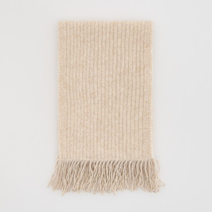 Prążkowany szalik z frędzlami - ONE SIZE - kremowy - damska - Reserved - 726FD-12X