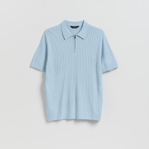 Sweter polo z dodatkiem lnu - XXL - jasnoniebieski - męska - Reserved - 726HT-05M