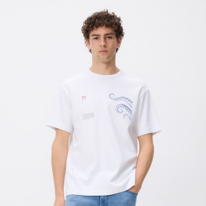 T-shirt comfort z nadrukiem - S - biały - męska - Reserved - 728JM-00X