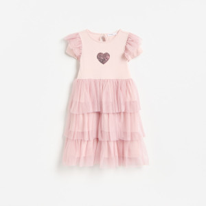 Sukienka z tiulem - 86 (12-18 m.) - brudny róż - dziewczynki - Reserved - 732KH-39X