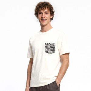 T-shirt comfort z kieszonką - XL - złamana biel - męska - Reserved - 735JM-01X