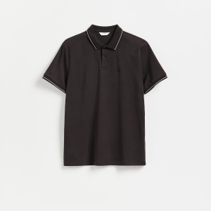 Bwełniana koszulka polo slim - L - ciemnobrązowy - męska - Reserved - 736JE-89X