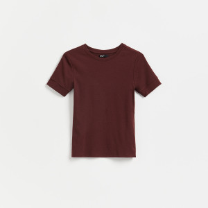 T-shirt z modalem - M - bordowy - damska - Reserved - 738HS-83X