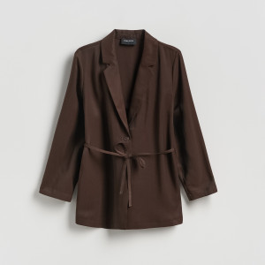 Marynarka z wiązaniem - L - ciemnobrązowy - damska - Reserved - 739JC-89X