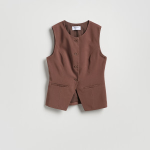 Kamizelka z wiskozą - M - ciemnobrązowy - damska - Reserved - 740JC-89X