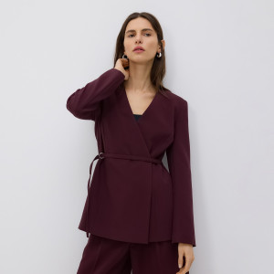 Marynarka z paskiem - S - burgundowy - damska - Reserved - 741JC-53X