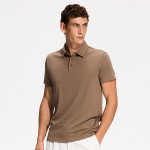 Koszulka polo slim - M - beżowy - męska - Reserved - 743JE-08X