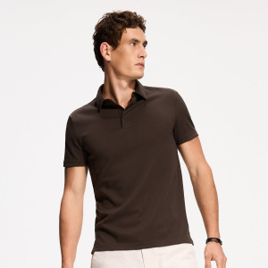 Koszulka polo slim - L - ciemnobrązowy - męska - Reserved - 743JE-89X