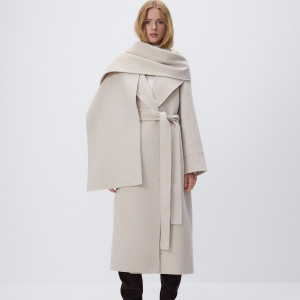 Płaszcz handmade z odpinanym szalem - XXL - kremowy - damska - Reserved - 744HD-02M