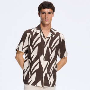 Koszula regular z dodatkiem lnu - XL - ciemnobrązowy - męska - Reserved - 746IE-89P