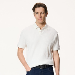 Koszulka polo comfort w prążek - XXL - złamana biel - męska - Reserved - 747JE-01X