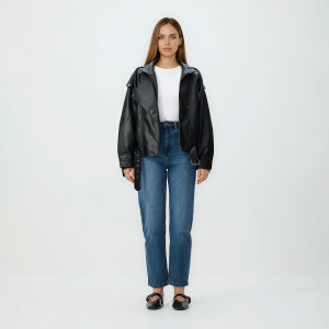 Jeansy mom fit slim - 32 - granatowy - damska - Reserved - 751FZ-59J