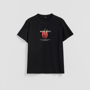 T-shirt regular z nadrukiem - L - czarny - męska - Reserved - 751JM-99X