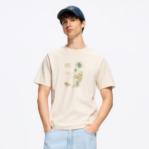 T-shirt regular z nadrukiem - L - kremowy - męska - Reserved - 754JM-02X