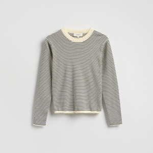 Bawełniany longsleeve w paski - XS - granatowy - damska - Reserved - 755GL-59X