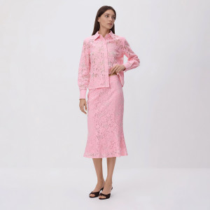 Koronkowa spódnica midi - L - pastelowy róż - damska - Reserved - 756KB-03X