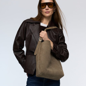 Zamszowa torebka shopper - ONE SIZE - jasnoszary - damska - Reserved - 757FC-09X