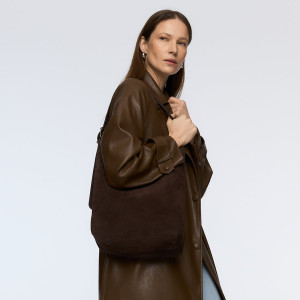 Zamszowa torebka shopper - ONE SIZE - ciemnobrązowy - damska - Reserved - 757FC-89X