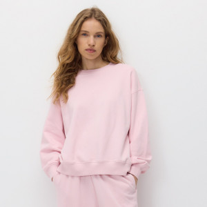 Gładka bluza z bawełną - M - pastelowy róż - damska - Reserved - 758HS-03X