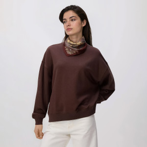 Gładka bluza z bawełną - L - ciemnobrązowy - damska - Reserved - 758HS-89X