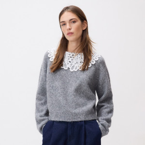 Sweter z ozdobnym kołnierzem - S - szary - damska - Reserved - 759IM-85M