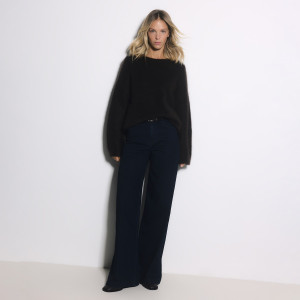 Jeansy wide leg z domieszką wełny - 34 - granatowy - damska - Reserved - 760FZ-59J