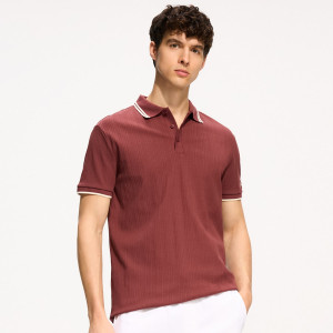 Koszulka polo slim z lamówką - S - bordowy - męska - Reserved - 761JE-83X