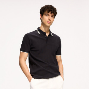 Koszulka polo slim z lamówką - XXL - czarny - męska - Reserved - 761JE-99X
