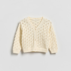 Strukturalny kardigan - 80 (9-12 m.) - złamana biel - dziewczynki - Reserved - 763IE-01X