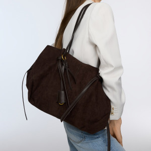 Torebka shopper z imitacji zamszu - ONE SIZE - ciemnobrązowy - damska - Reserved - 764CP-89X