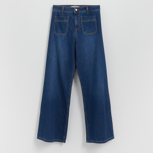 Jeansy wide leg z naszywanymi kieszeniami - 34 - niebieski - damska - Reserved - 765FZ-55J
