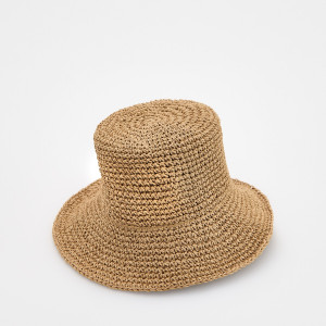Pleciony kapelusz bucket - S - złamana biel - damska - Reserved - 766CO-01X