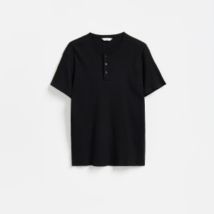 T-shirt henley slim fit - S - czarny - męska - Reserved - 766JM-99X