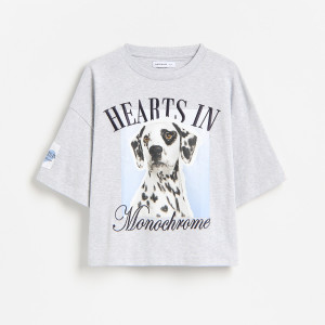 T-shirt z nadrukiem - 128 (7-8 lat) - jasnoszary - dziewczynki - Reserved - 766KC-09M