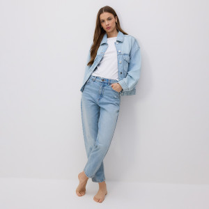 Jeansy mom fit - 32 - niebieski - damska - Reserved - 768FZ-50J