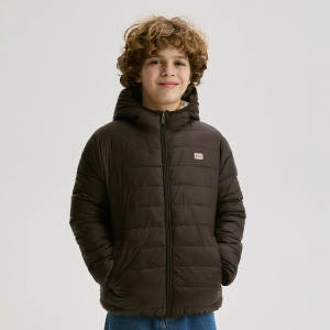 Dwustronna kurtka z kapturem - 116 (5-6 lat) - ciemnobrązowy - chłopcy - Reserved - 770HF-89X