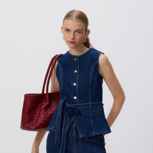 Jeansowa kamizelka z wiązaniem - M - granatowy - damska - Reserved - 770JL-59J