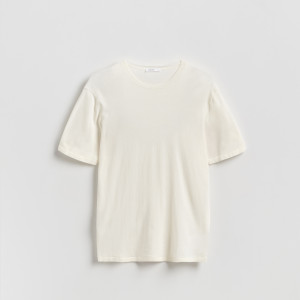 T-shirt regular fit z lyocellem - M - beżowy - męska - Reserved - 771JM-08X