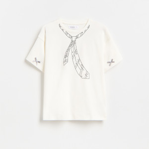 T-shirt z nadukiem - 146 (10 lat) - złamana biel - dziewczynki - Reserved - 773KC-01X
