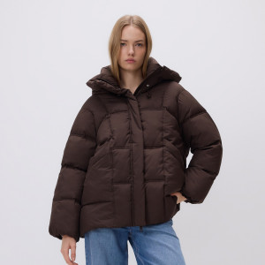 Pikowana kurtka z kapturem - XL - ciemnobrązowy - damska - Reserved - 775HD-89X