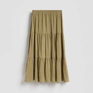 Spódnica maxi z wiskozą - L - oliwkowy - damska - Reserved - 776KB-81X