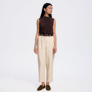 Spodnie cygaretki z paskiem - S - beżowy - damska - Reserved - 778KG-08M